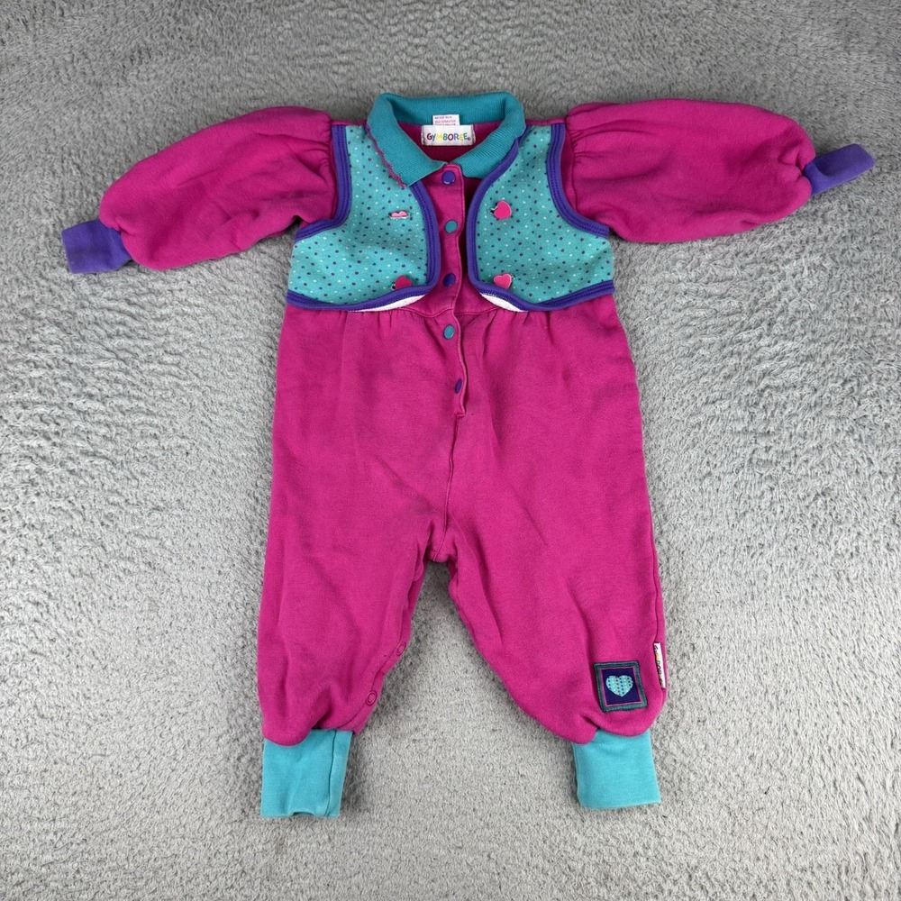 Girl Baby X Small Vintage GYMBOREE Coverall Romper COUNTRY HEARTS 90s